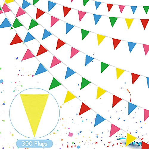 160M Wimpelkette Outdoor Wetterfest,Bunt Wimpel Girlande,300 Stück Wimpel Girlande,Girlande zum Aufhängen Wimpelkette für Outdoor Party Wetterfest,Geburtstagsfeier,Party Geburtstag Deko