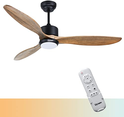 Ovlaim Wood Ceiling Fan with Lights and Remote Control, 132cm Quiet DC Motor Fans with Dimmable Light Timer for Home Bedroom Living Room