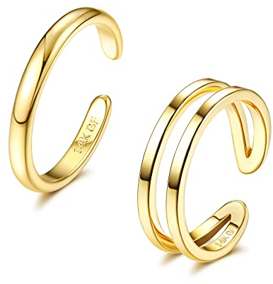 Morfetto 2PCS Gold Toe Rings for Women 14k Gold Plated Toe Ring Set Simple Twist Open Band Adjustable Tarnish Free Gold Toe Rings 2-Row