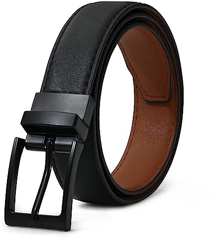 AWAYTR Reversible Kids Belts for Boys - Black and Brown Leather Belt for School Uniform Casual Jeans (100cm,Black)