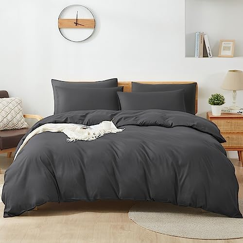 Sufdari Bettwäsche 200x220 Baumwolle Grau, 100% Baumwolle Bettbezug aus Atmungsaktive, Bettwäsche-Set mit 2 Kissenbezüge 80x80 cm+ 1 Bettbezug mit Reißverschlus