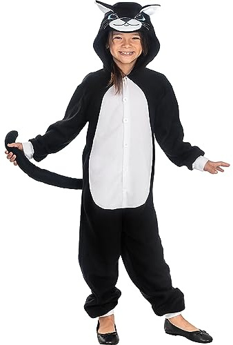 Funidelia | Costume da gatto onesie per bambina e bambino Animali, Gattino, Kitten - Costume per bambini e accessori per Feste, Carnevale e Halloween - Taglia 10-12 anni - Nero