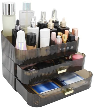 Womanht Makeup Organizer with 2 Drawers, Cosmetics Organizer for Bedroom and Bathroom Vanity Countertops, Large Capacity Cosmetic Storage Box for Skincare Cream Perfume Lipstick Dresser Counter-Black
