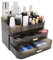 Womanht Makeup Organizer with 2 Drawers, Cosmetics Organizer for Bedroom and Bathroom Vanity Countertops, Large Capacity Cosmetic Storage Box for Skincare Cream Perfume Lipstick Dresser Counter-Black