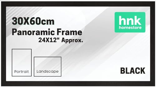 HNK Classic Picture Poster Frame, 30x60cm Black Wood Finish, Portrait & Landscape Display, 24x12 Panoramic Frame