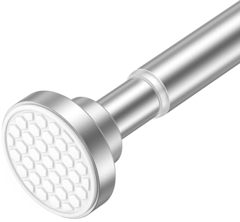 AIZESI Silver Shower Curtain Pole 107-185CM,Adjustable Spring Tension Rod for Bathroom,Non-slip Tension Shower Rod Extenable,No-drilling Tension Curtain Rod,Rust-Resistance Tension Rod.