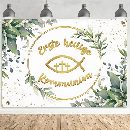 Kommunion Deko, 170x120 CM Konfirmation Banner, Erste Heilige Kommunion Banner, Erstkommunion Hintergrund, Geburtstagsdeko Wand, Taufe Party Dekoration, Erstkommunion Deko für Junge Mädchen
