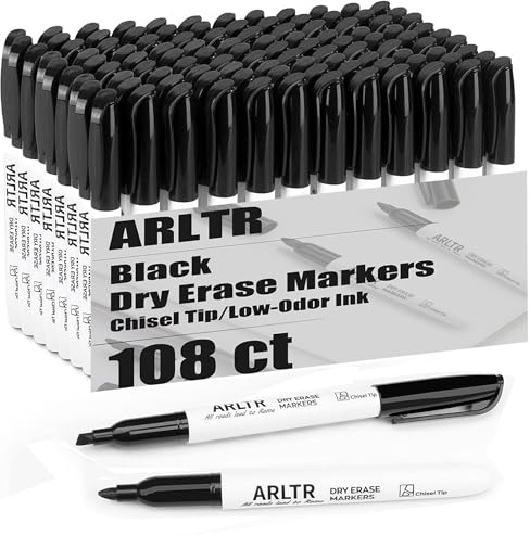 ARLTR Dry Erase Marker Bulk Set, 108 Count, Black and White, Chisel Tip, Low Odor, For Classroom and Office Use