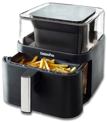 GreenPan Clearview 7QT Air Fryer, 360° Window, PFAS-Free Ceramic Nonstick Drawer & Tray, Up to 400°F, 13 Presets, Shake Reminder, Keep Warm, Delay Start, Dishwasher Safe