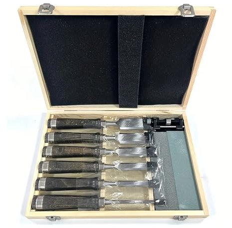 Stemmeisen Stechbeitel Set für Holz, Meißel für Holzbearbeitung Stecheisen Satz mit Schleifstein aud Schleifvorrichtung für Anfänger und Profis - Holzmeiselset für Holzarbeiten