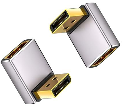 Duttek Lot de 2 adaptateurs DisplayPort 8K 90 degrés 1.4 (32,4 Gbit/s, 8K/60 Hz, 4K/144 Hz), convertisseur DP mâle vers Femelle pour PC, Ordinateur Portable