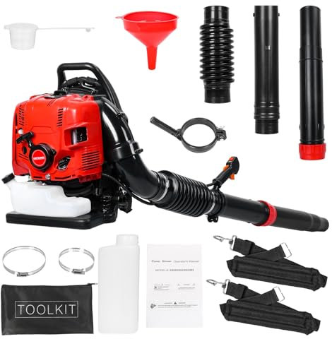 Soplador de Hojas a Gasolina de 75,6 CC, soplador a Gasolina de Mochila de 4 Tiempos y 5 HP, soplador de Nieve a Gasolina Potente de 900 CFM y 210 mph con manija de Control, soplador a Gasolina para