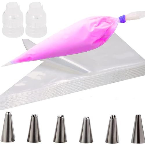 Poches à Douille Patisserie,100 Poches à Douille Jetables,6 Douilles à Douille,2 Adaptateurs,Douille Patisserie Professionnelle pour Décorer des Gâteaux et des Biscuits