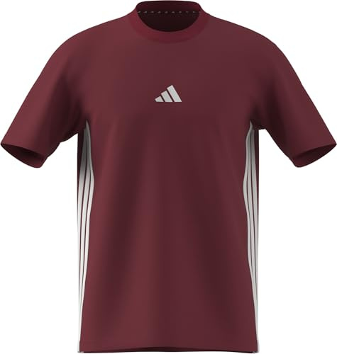 adidas Men's Essential Three Stripes Single Jersey TEE, Active Maroon/White, XXS Short