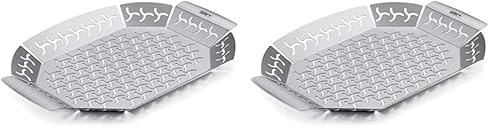 Weber Premium Grill Basket - Large (36 x 26cm), Heat Resistant & Dishwasher Safe BBQ Grill Pan made of Stainless Steel, suitable for all types of grills - Silver (6678) (Pack of 2)