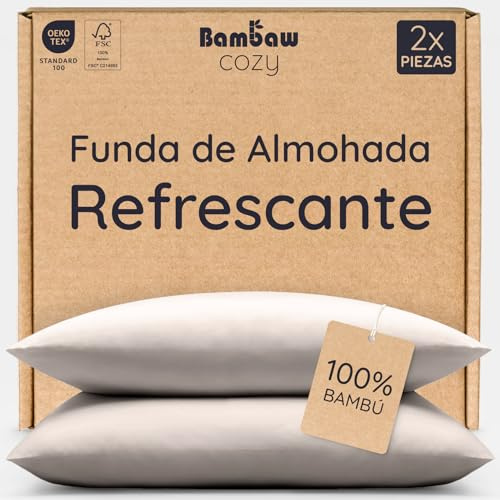 Bambaw Federe in bambu 50x70 cm, Confezione da 2, Federa cuscino antiacaro e anallergica, Biancheria da letto fresca e traspirante, Federa fibra di bambù per la cura di viso e capelli (Sabbia)