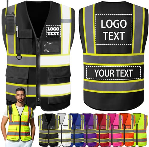 Morlavid Warnweste Sicherheitsweste Personalisierte mit Logo Text Sichtbarkeit Zweifarbig Anpassbar für die Arbeit,Black