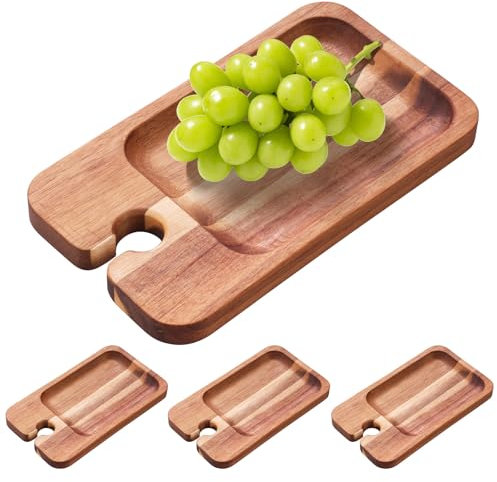 4Pcs Wood Serving Platters and Trays,Wine Appetizer Plates with Wine Glass Holder, Wooden Mini Charcuterie Boards Cheese Board for Display Fruit Snacks Appetizer Sushi Food