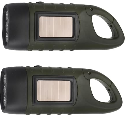 Handvev uppladdningsbar ficklampa LED-ficklampa, 2 stycken solcellsLED-ficklampor, vevficklampa, vattentät facklampa nödljus utomhus bärbara campinglampor med karbinhakar (svart)