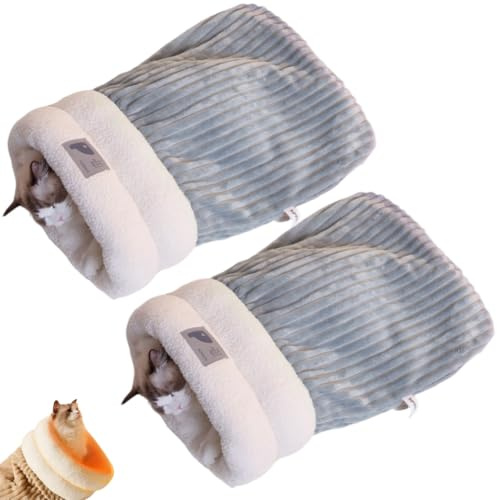 GDCARSL Cat Sleeping Bag, Cats Winter Sleeping Bag for Indoor Cats Cozy Plush Cat Cave Bed, Self-Warming Pet Snuggle Sack for Kitten Puppy Small Dogs (B-Grey Blue 2pcs, L-21x17.7)