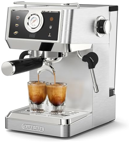 CAFELFFE MK-902 - Cafetera de 20 bares (58 mm, acero inoxidable, potente espumador de leche, cafetera caliente y fría, depósito de 1,5 L y 1350 W)