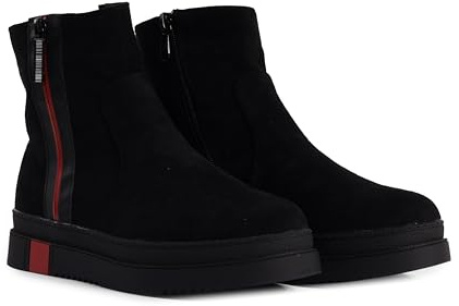 Women’s Ankle Boots | Faux Suede Zip-Up Flat Boots with Chunky Sole – Everyday Casual Footwear (Black, UK5)