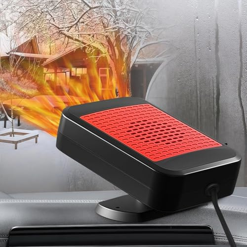 Car Heater, 12V 200W Portable Car Heater 360°Rotation 2 in 1 Heating & Cooling Fan Windshield Demisting Defroster Plug Into Cigarette Lighter for SUV & Trucks（red）