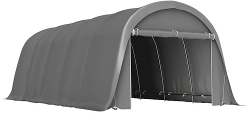 Outsunny Carport Tente de Garage 3,6 x 7,2 m, abri Voiture extérieur, Tente de Stockage avec parois latérales Amovibles et Grande Porte Roulante, carport pour Voiture, Camion, Bateau, Gris foncé
