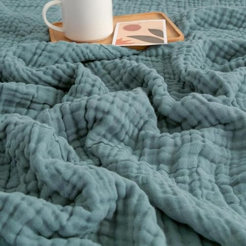 Ahhzyys muslinfilt, sommar muslinfilt 150 x 200, 100% naturlig muslinfilt lätt mjuk, muslinfilt för vuxna som smygfilt, säng, soffa