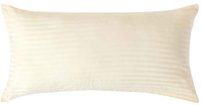 HOMESCAPES Damast Kissenbezug 40x80 cm vanille mit Satin-Streifen & Reißverschluss, 100% ägyptische Baumwolle, Fadendichte 330