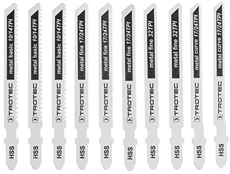 TROTEC 10tlg, Stichsägeblätter-Set zum Sägen in Metall - metal basic - metal fine - metal curve
