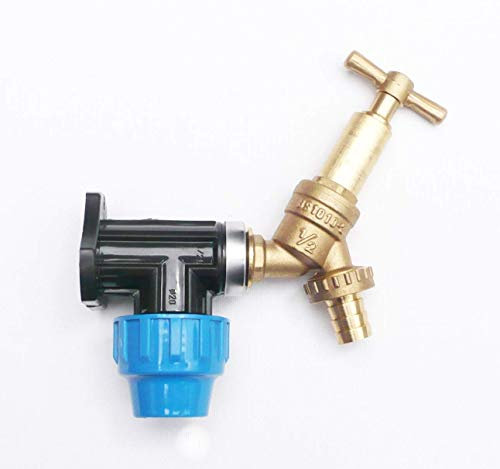 Farm & Field Hardware MDPE Compression Wall Plate Elbow (20mm) with 1/2 Brass LOCKSHIELD Tap