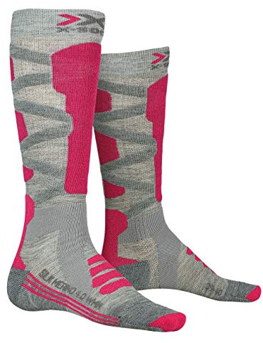 X-SOCKS Ski Silk 4.0 Women Invierno Merino Calcetines De Esquí, Mujer, Grey Melange/Pink, 41/42