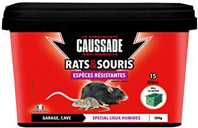 CAUSSADE Anti Rats & Souris - Efficacité Radicale - Lieux très humides – 15 Appâts Blocs - Prêt à l'emploi - Une Ingestion Suffit - 300g CARSBLBF300