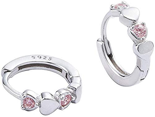 Pendientes de aro pequeños con circonita cúbica para mujer adolescentes niñas de plata de ley cartílago pequeños lindos hipoalergénicos para orejas sensibles circonita rosa Chapado en oro blanco