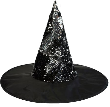 Halloween vändbar paljetthäxhatt. Vändbar paljettklädd festhatt. (Svart/silver)