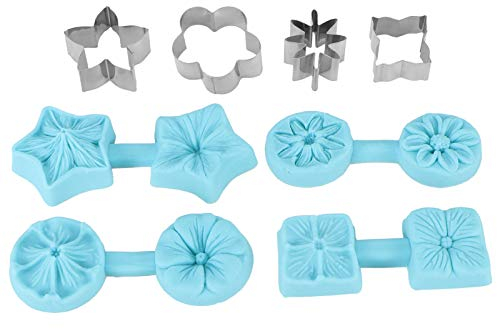Stampi per cioccolato, 4 set Stampo per stampi per caramelle in silicone per fiori con 4 taglierine Stampi per dolci a forma di petunia con ortensia ciliegia margherita per compleanni Docce per neonat