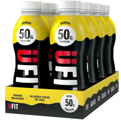 UFIT High 50g Protein Shake (8 x 500 ml) - Banana Flavour - No Added Sugar- High in Protein - Low in Fat - Gut Friendly - Ready to Drink - Packaging May Vary