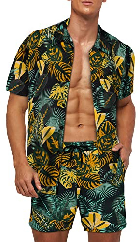 AOTORR Mens Hawaiian Tracksuit Short Sleeve Floral Set Summer Outfit Beach Jogging Sweatsuit Casual Suits for Men