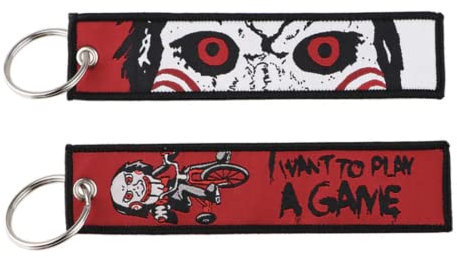 Saw Jigsaw Billy the Puppet Mask Classic Horror Movie Film Keychain Key Tag Chain Fob Ring, Red, 5.1 inches, Chain,classic