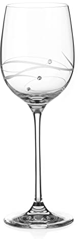 DIAMANTE White Wine Glass Hand Cut and Embellished Crystals- ‘Moda Spiral' Collection Cut Crystal Single Glass in Gift Box