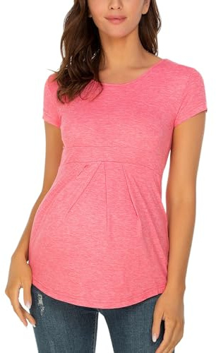 Love2Mi Camiseta de maternidad para mujer, de manga corta, con escote redondo, camiseta de embarazo, M