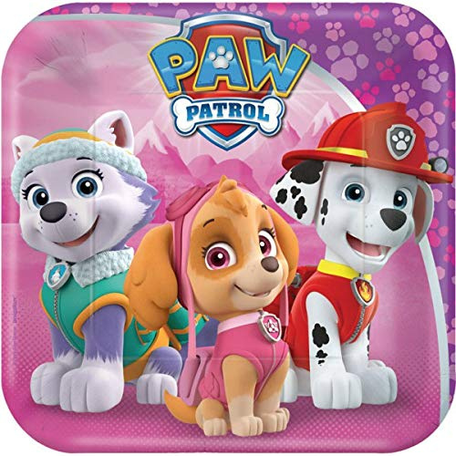 amscan 541665-66 - 8 Paquet Paw Patrol Assiettes en carton carrées 18cm, Blanc