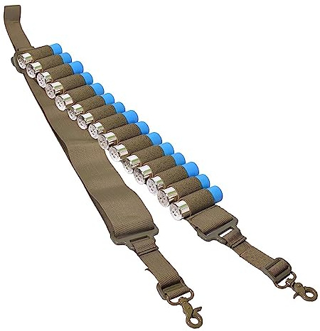 ACEXIER Táctico 15 Cartuchos Cinturón Porta Cartuchos Rifle Bolsa para munición Calibre 12 Cartuchos de Bala de Tiro Militar Funda Correa de Hombro (Tan)