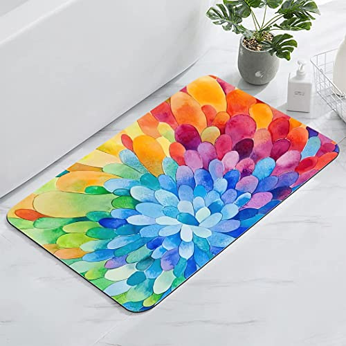 YISUMEI Bathroom Rug,Absorbent Non-Slip Indoor Rugs for Bathtub and Shower Floor,Durable Rubber Backing Print Bath Mat,17x24,Abstract Colorful Coral Flower Plant Modern