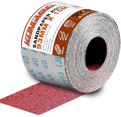 KONGMING Schleifpapier Rolle 93 mm x 10 m Körnung 40 für Handschleifer Handschleifblock