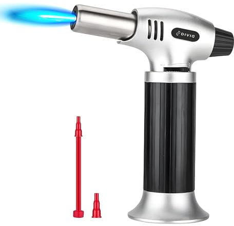 DIVID® Bunsenbrenner| Küchenbrenner| Flambierbrenner für Dessert| Créme Brulee brenner| Lötbrenner mit Sicherheitsschloss| Küche,Camping,Outdoor