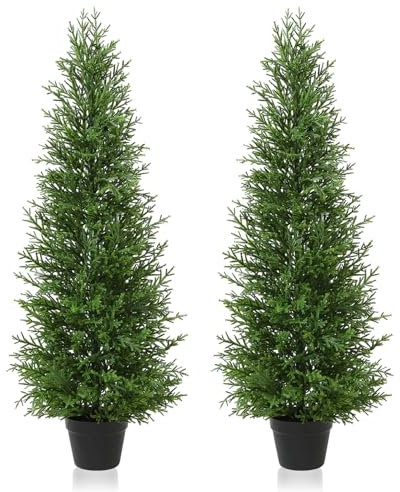 Kazeila 120cm Artificial Plants Outdoor Artificial Cypress Tree,UV Resistant Rated Fake Conifers Trees for Home Garden Front Porch Decor(2Pack)