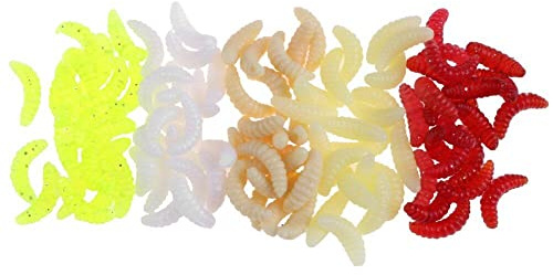 Fishing Lures,100pcs 5 Colors Fishing Tackle Kit Artificial Bread Worm Simulation Fishing Lure Baits Soft Rubber Maggot Baits with Box, 24mm Fashion Processed