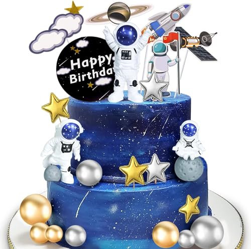 22Pcs Astronaut Weltraum Kuchen Toppers Weltraum Kuchen Dekorationen Weltraum Themed Party Supplies Astronaut Figurines Planet Rocket Sterne und Perle Kugeln DIY Kuchen Toppers für Kinder Geburtstag